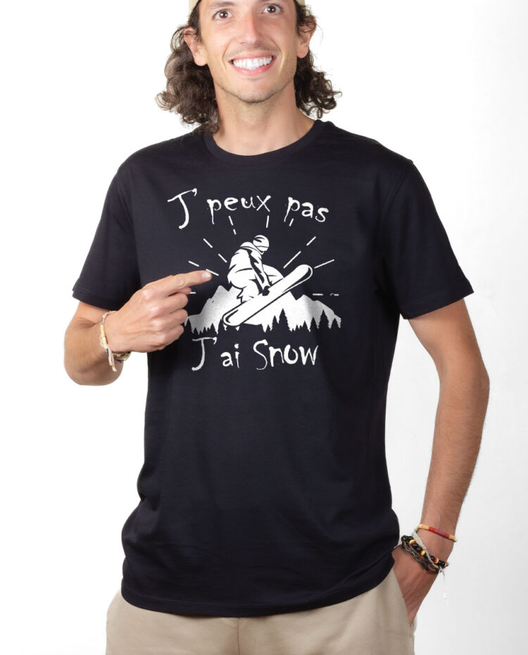 TSHN T shirt Homme Noir J PEUX PAS J AI SNOW