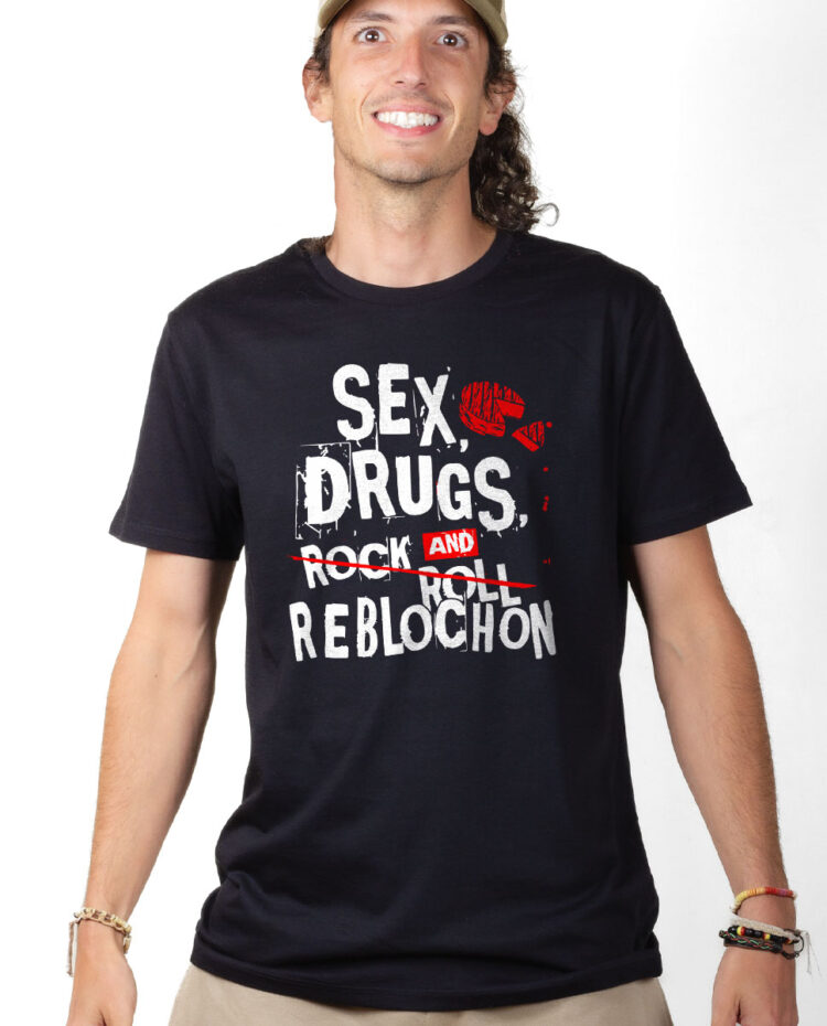 TSHN T shirt Homme Noir SEX DRUGS AND REBLOCHON
