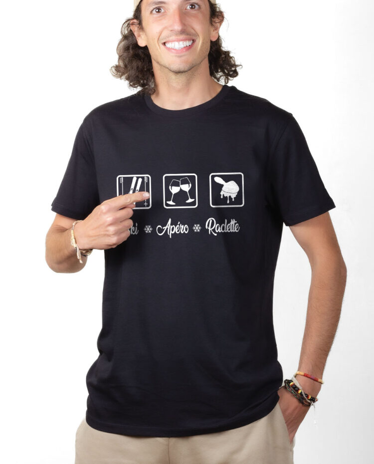 TSHN T shirt Homme Noir SKI APERO RACLETTE