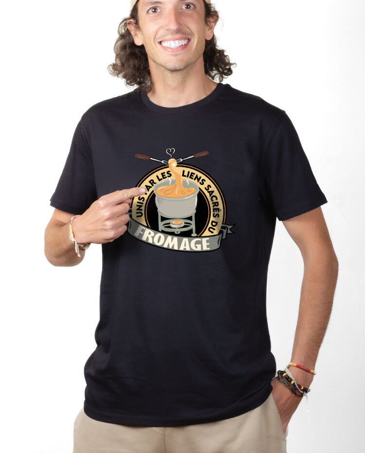 TSHN T shirt Homme Noir UNIS PAR LES LIENS SACRES DU FROMAGE