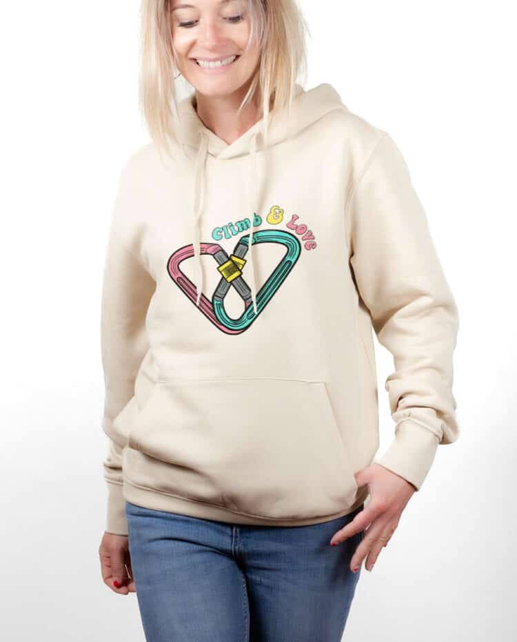 hoodie Sweat capuche Femme naturel SWFNAT ESCALADE CLIMB AND LOVE