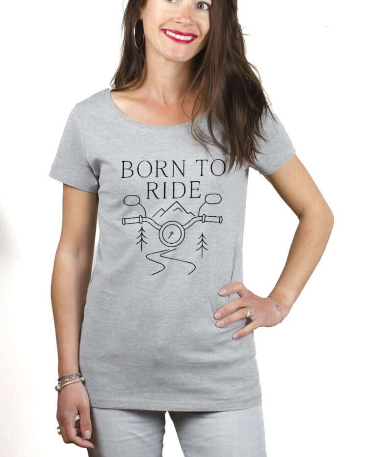 Born to ride Motard T shirt Femme Gris TSFG380