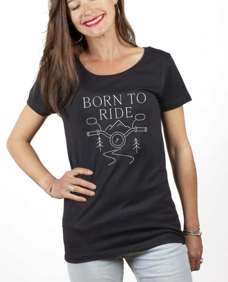 Born to ride Motard T shirt Femme Noir TSFN380