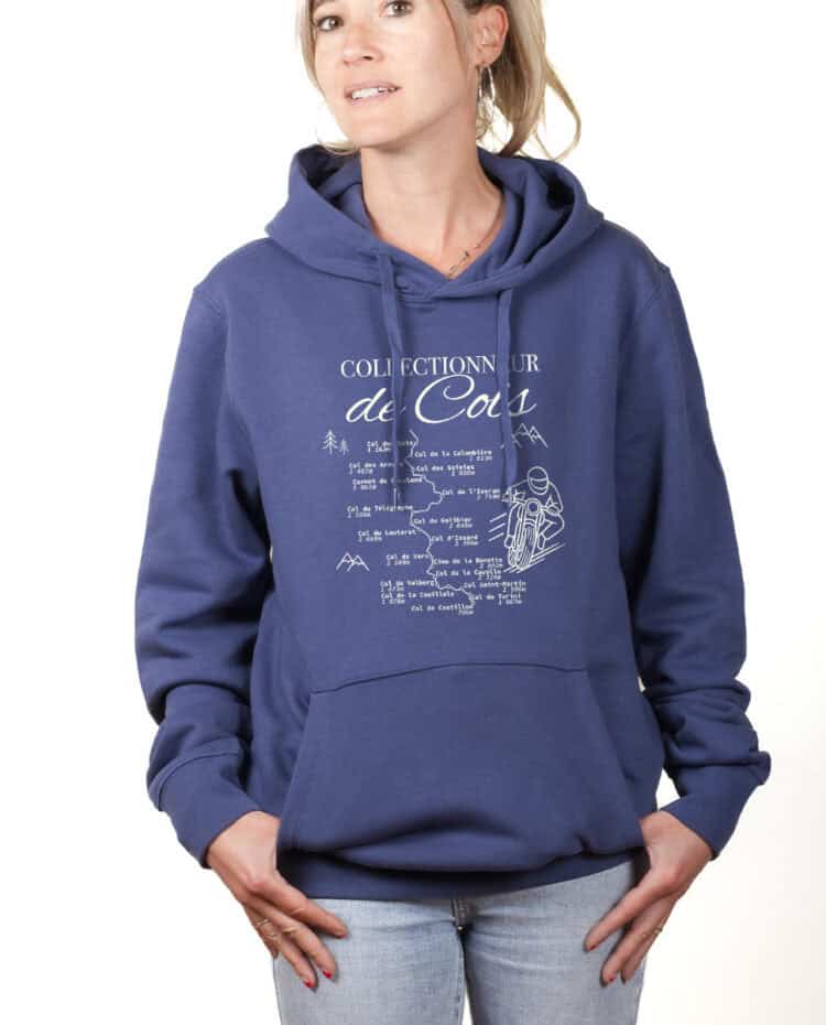 Collectionneur de cols Motard hoodie Sweat capuche Femme Bleu SWFBLE389