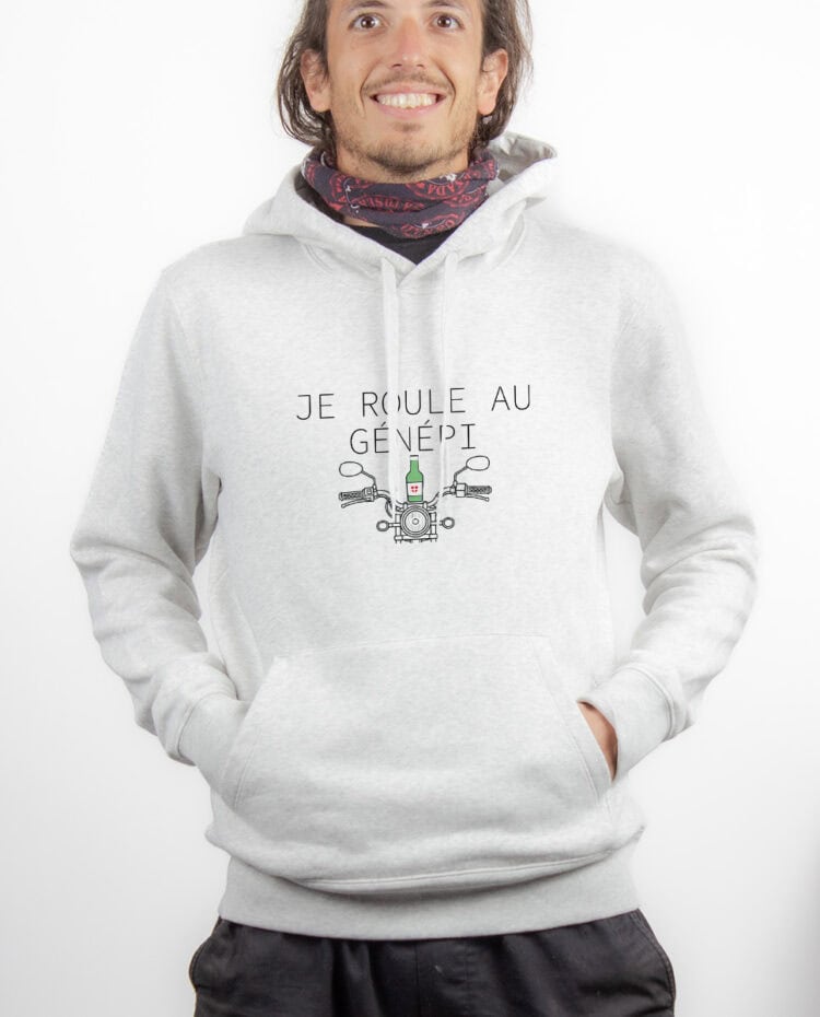 Je roule au genepi Motard Hoodie Sweat capuche Homme Blanc SWHBLA385