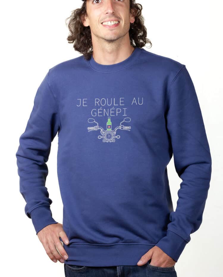 Je roule au genepi Motard Sweatshirt Pull Homme bleu PUHBLE385