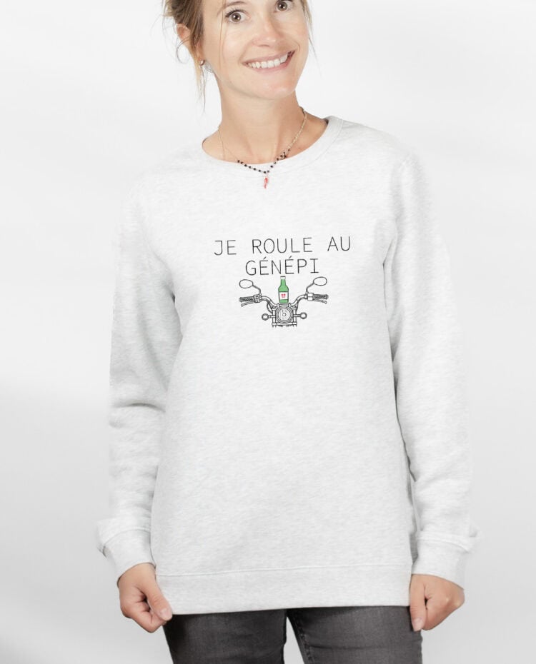 Je roule au genepi Motard Sweatshirt pull Femme Blanc PUFBLA385