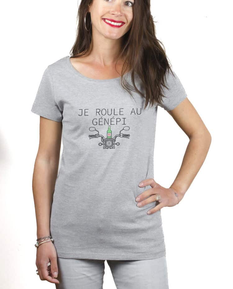 Je roule au genepi Motard T shirt Femme Gris TSFG385