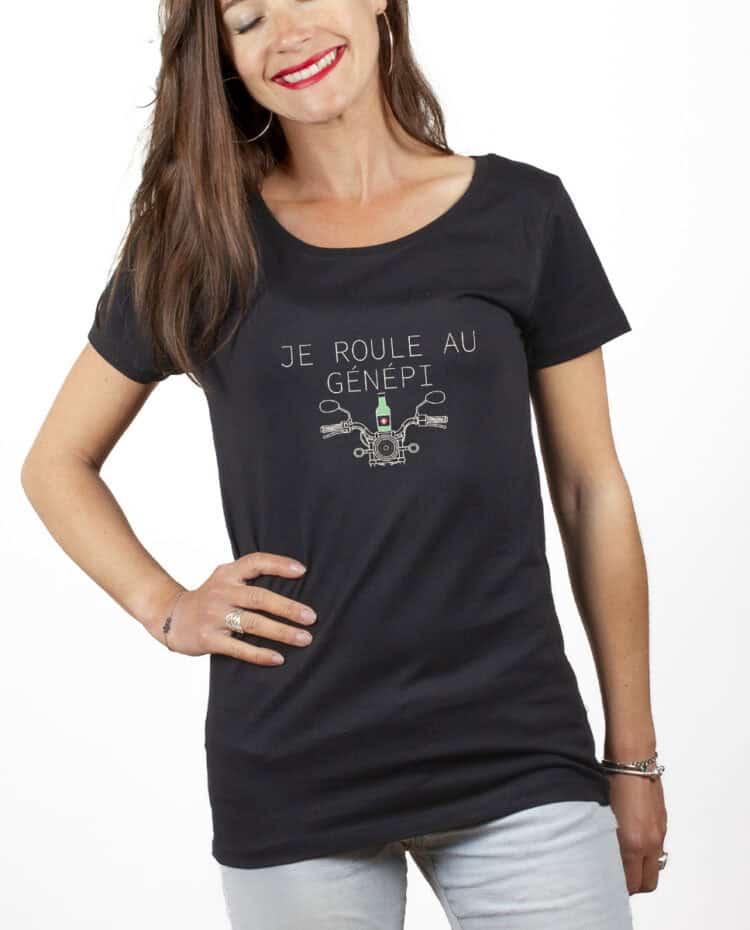 Je roule au genepi Motard T shirt Femme Noir TSFN385