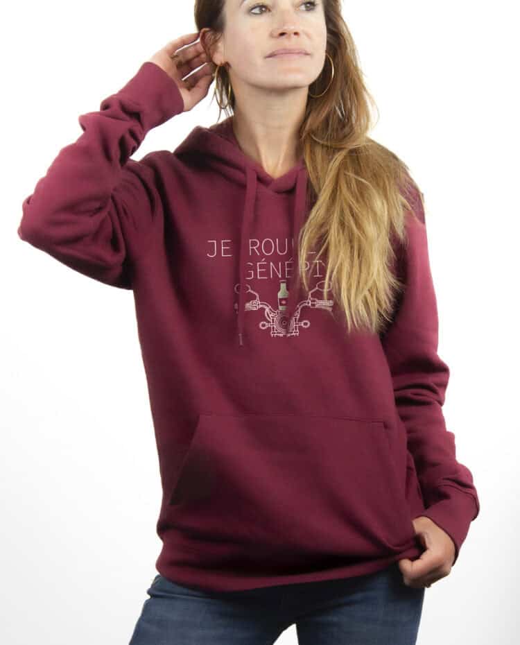 Je roule au genepi Motard hoodie Sweat capuche Femme Bordeau SWFBOR385