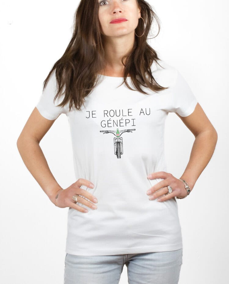 Je roule au genepi VTT T shirt Femme Blanc TSFB386