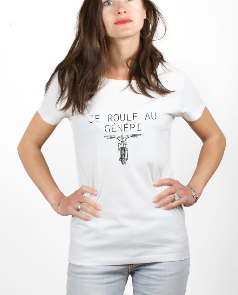 Je roule au genepi VTT T shirt Femme Blanc TSFB386