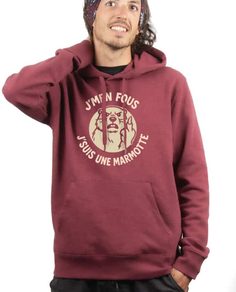 Jmen fous jsuis une marmotte Hoodie Sweat capuche Homme bordeau SWHBOR297