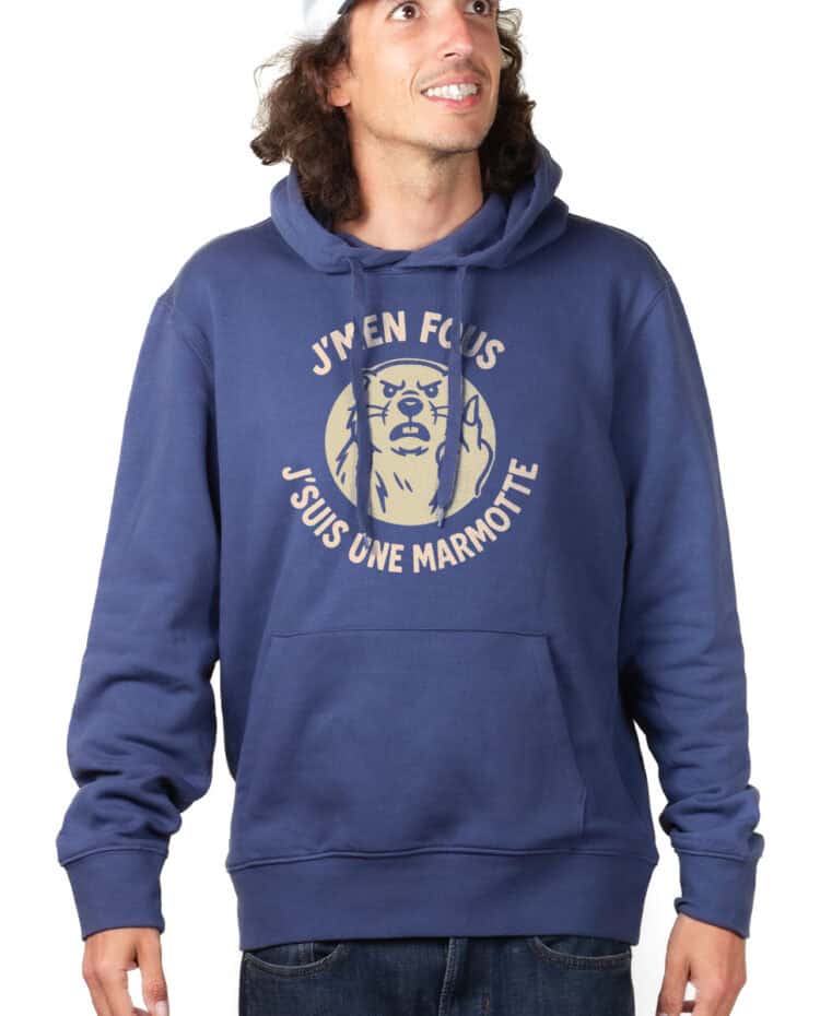 Jmen fous jsuis une marmotte Hoodie Sweat capuche homme Bleu SWHBLE297