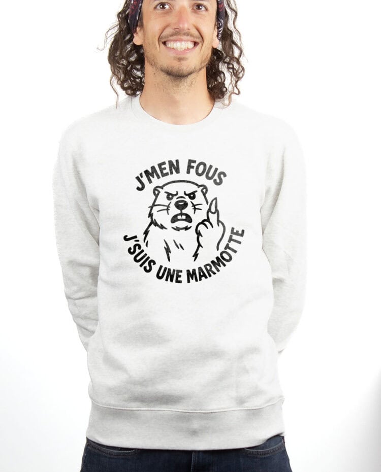 Jmen fous jsuis une marmotte Sweatshirt Pull Homme Blanc PUHBLA297
