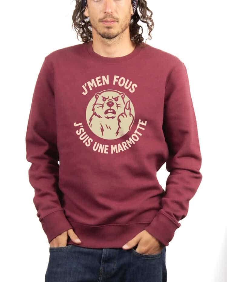 Jmen fous jsuis une marmotte Sweatshirt Pull Homme Bordeau PUHBOR297