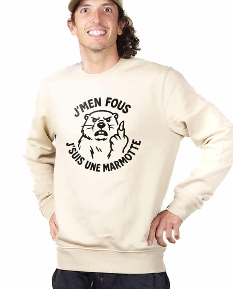 Jmen fous jsuis une marmotte Sweatshirt Pull Homme Naturel PUHNAT297