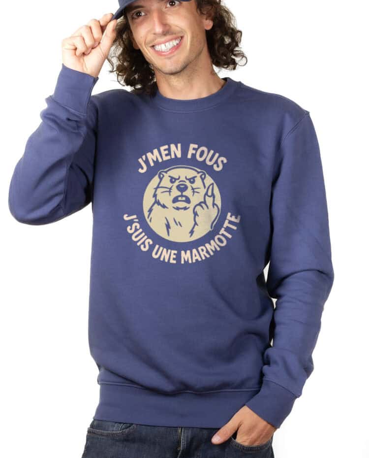 Jmen fous jsuis une marmotte Sweatshirt Pull Homme bleu PUHBLE297