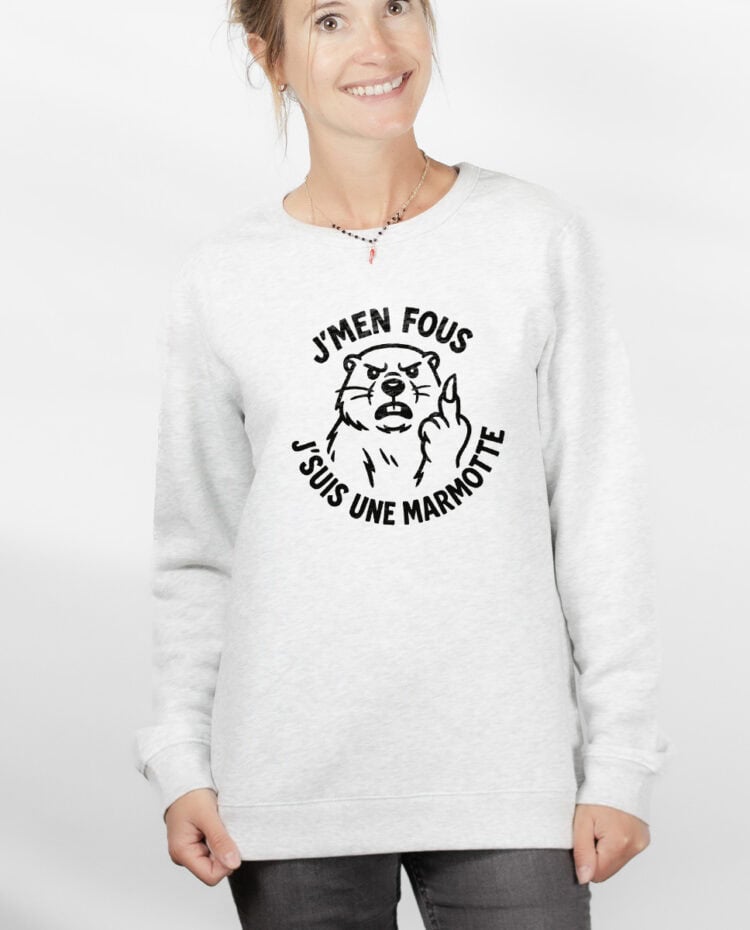 Jmen fous jsuis une marmotte Sweatshirt pull Femme Blanc PUFBLA297