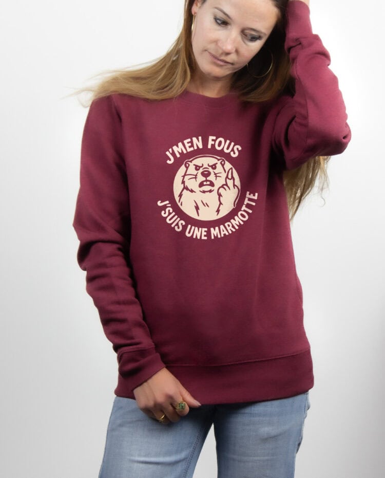 Jmen fous jsuis une marmotte Sweatshirt pull Femme Bordeau PUFBOR297