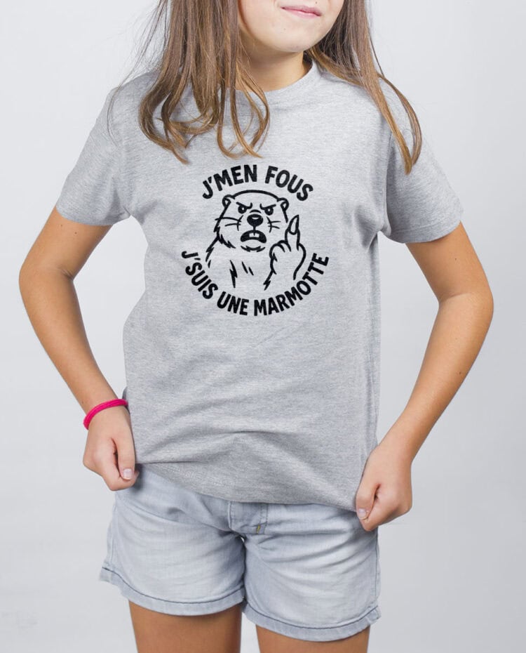 Jmen fous jsuis une marmotte T SHIRT FILLE GRIS TSEG297