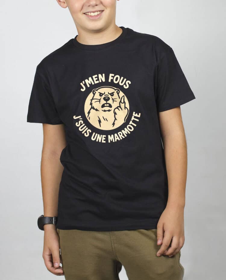Jmen fous jsuis une marmotte T SHIRT GARCON NOIR TSEN297