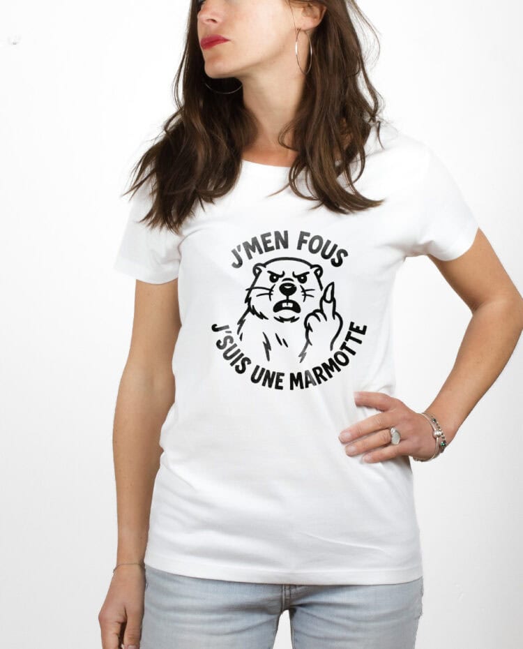 Jmen fous jsuis une marmotte T shirt Femme Blanc TSFB297