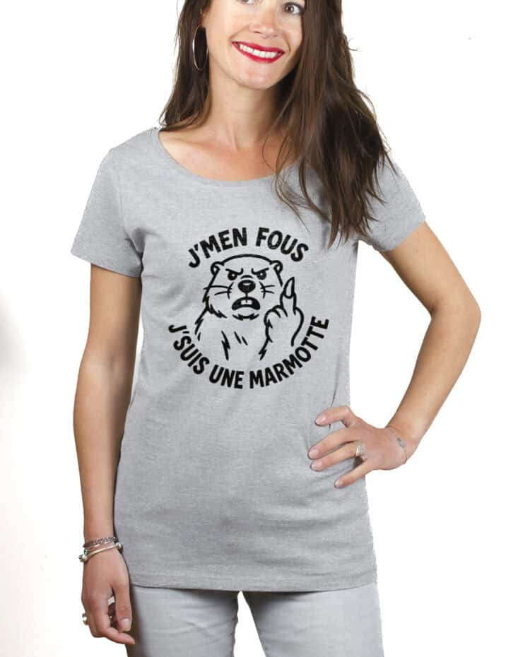 Jmen fous jsuis une marmotte T shirt Femme Gris TSFG297