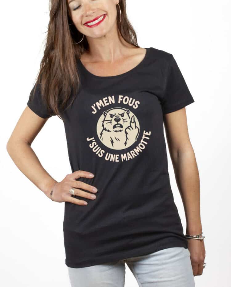 Jmen fous jsuis une marmotte T shirt Femme Noir TSFN297