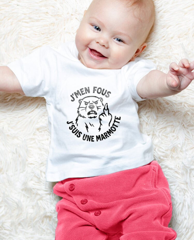 Jmen fous jsuis une marmotte T shirt bebe blanc fille TSBB297