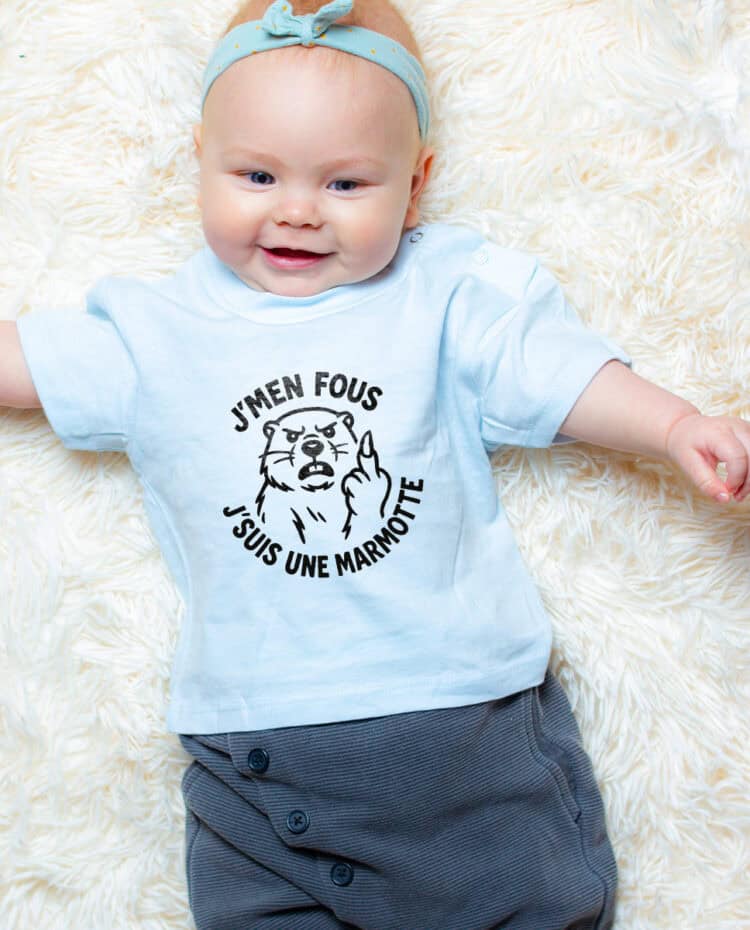 Jmen fous jsuis une marmotte T shirt bebe bleu fille TSBBL297
