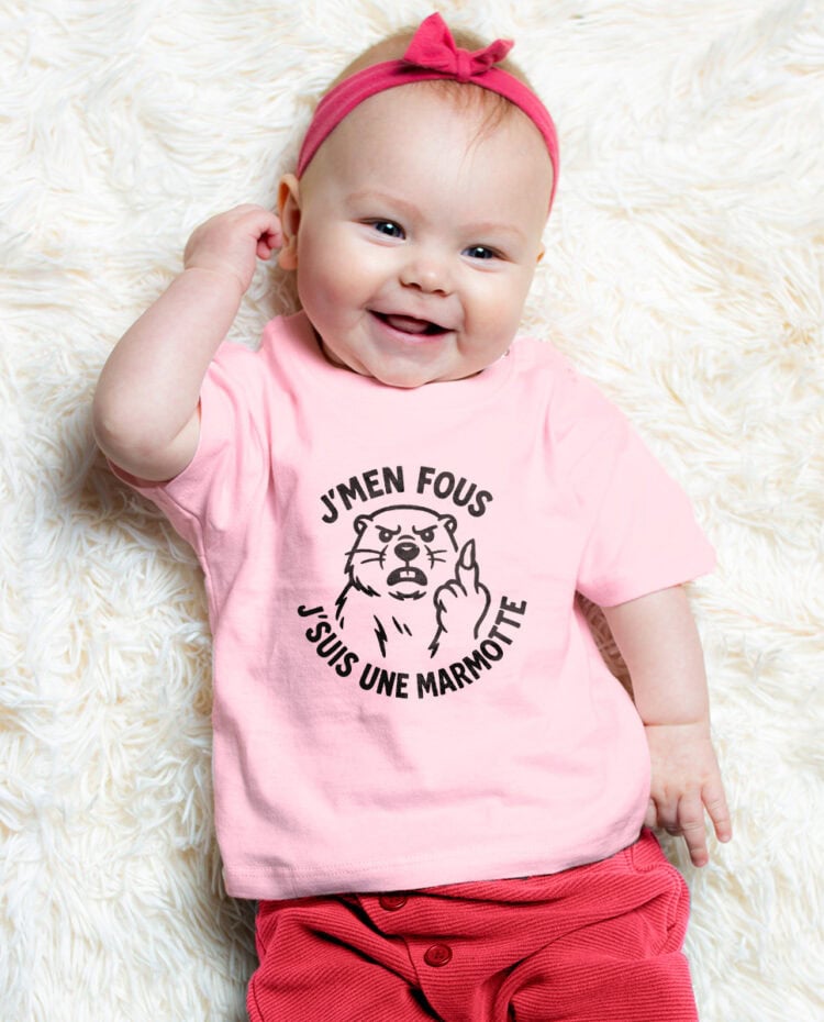 Jmen fous jsuis une marmotte T shirt bebe rose fille TSBRO297
