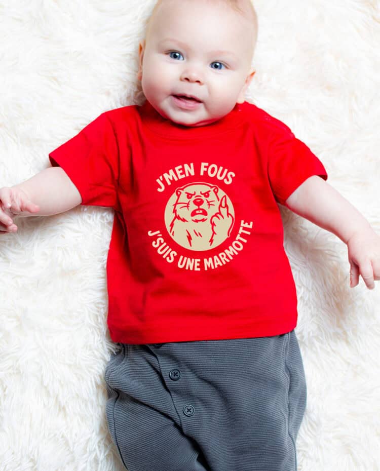 Jmen fous jsuis une marmotte T shirt bebe rouge garcon TSBR297