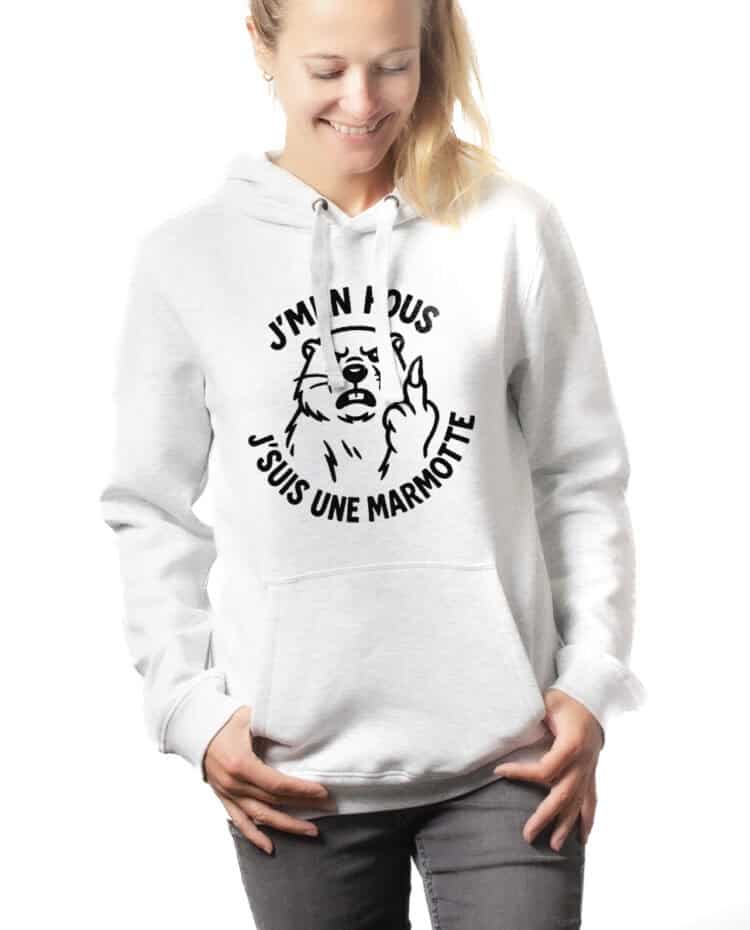 Jmen fous jsuis une marmotte hoodie Sweat capuche Femme Blanc SWFBLA297