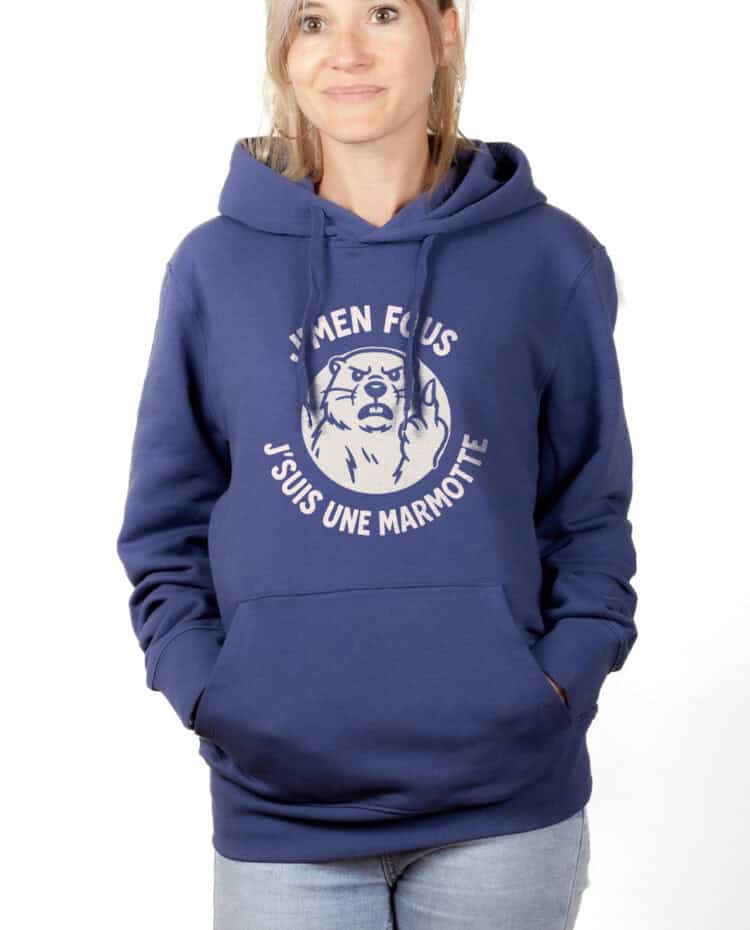 Jmen fous jsuis une marmotte hoodie Sweat capuche Femme Bleu SWFBLE297