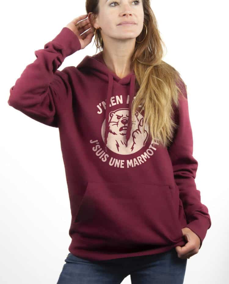 Jmen fous jsuis une marmotte hoodie Sweat capuche Femme Bordeau SWFBOR297