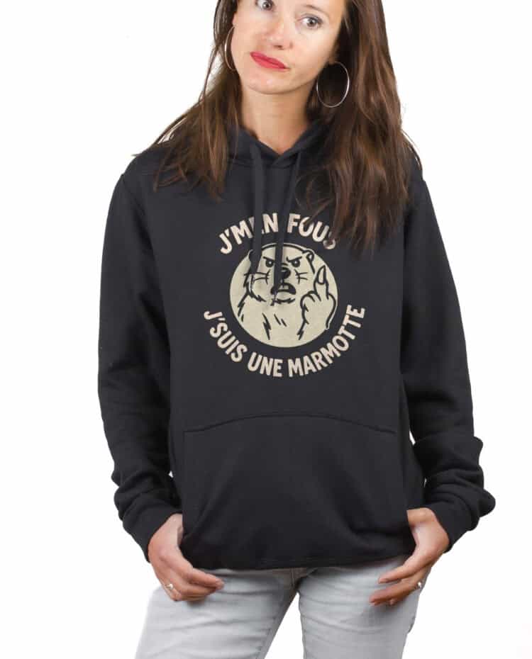 Jmen fous jsuis une marmotte hoodie Sweat capuche Femme Noir SWFNOI297