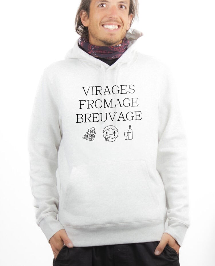 Virages Breuvage fromage motard Hoodie Sweat capuche Homme Blanc SWHBLA383