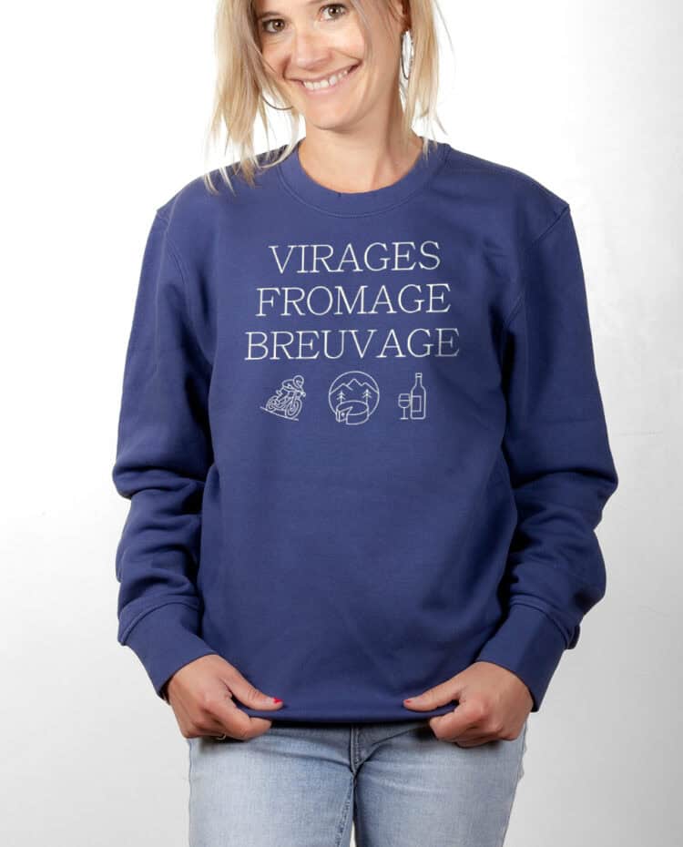 Virages Breuvage fromage motard Pull Femme Bleu PUFBLE383