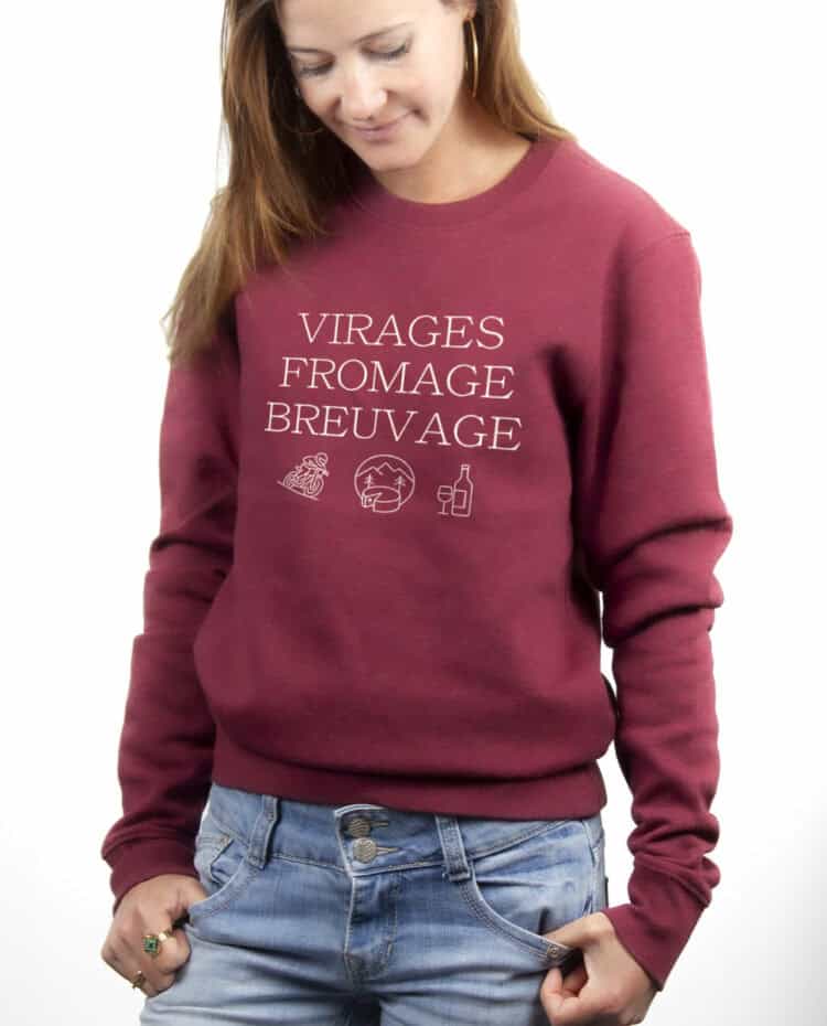Virages Breuvage fromage motard Pull Femme Bordeau PUFBOR383