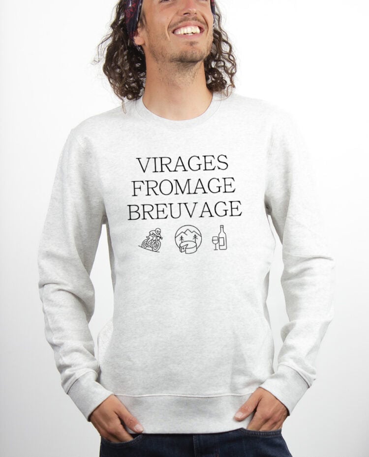 Virages Breuvage fromage motard Sweatshirt Pull Homme Blanc PUHBLA383
