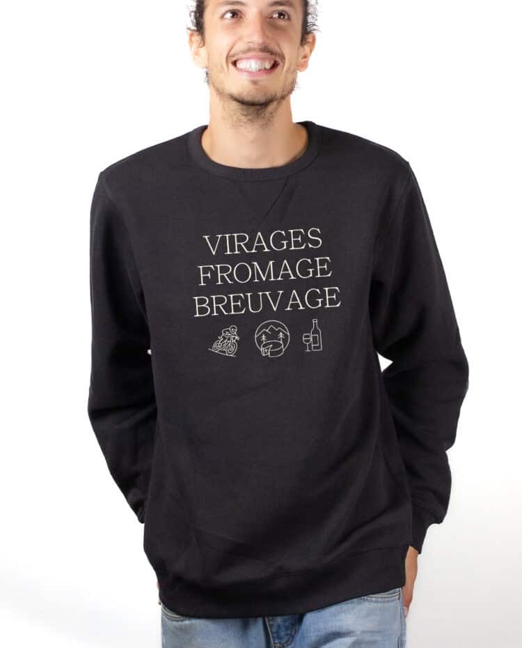 Virages Breuvage fromage motard Sweatshirt Pull Homme Noir PUHNOI383