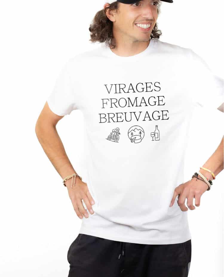 Virages Breuvage fromage motard T shirt Homme Blanc TSHB383