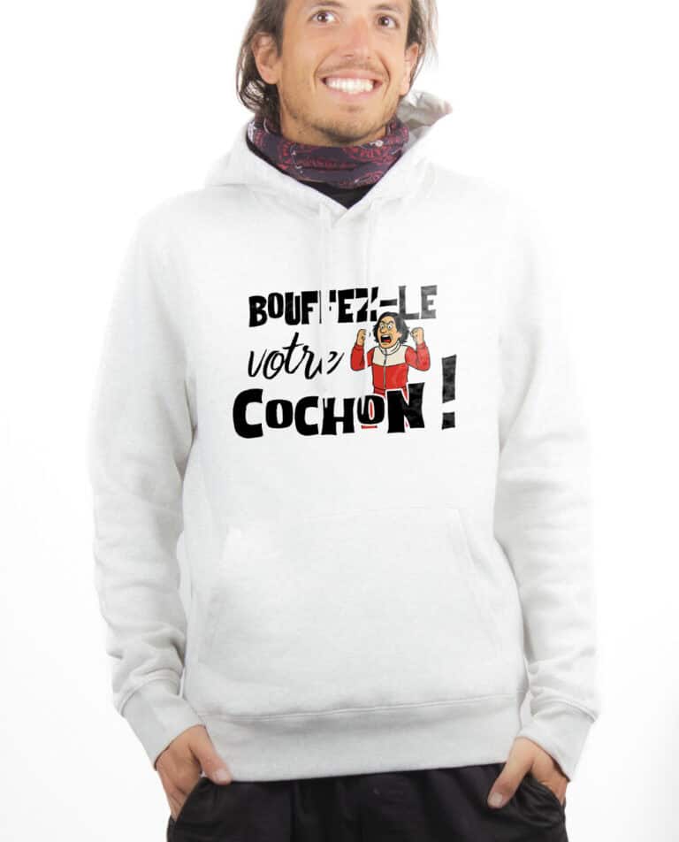 les bronzes font du ski Bouffez le votre cochon Hoodie Sweat capuche Homme Blanc SWHBLA421