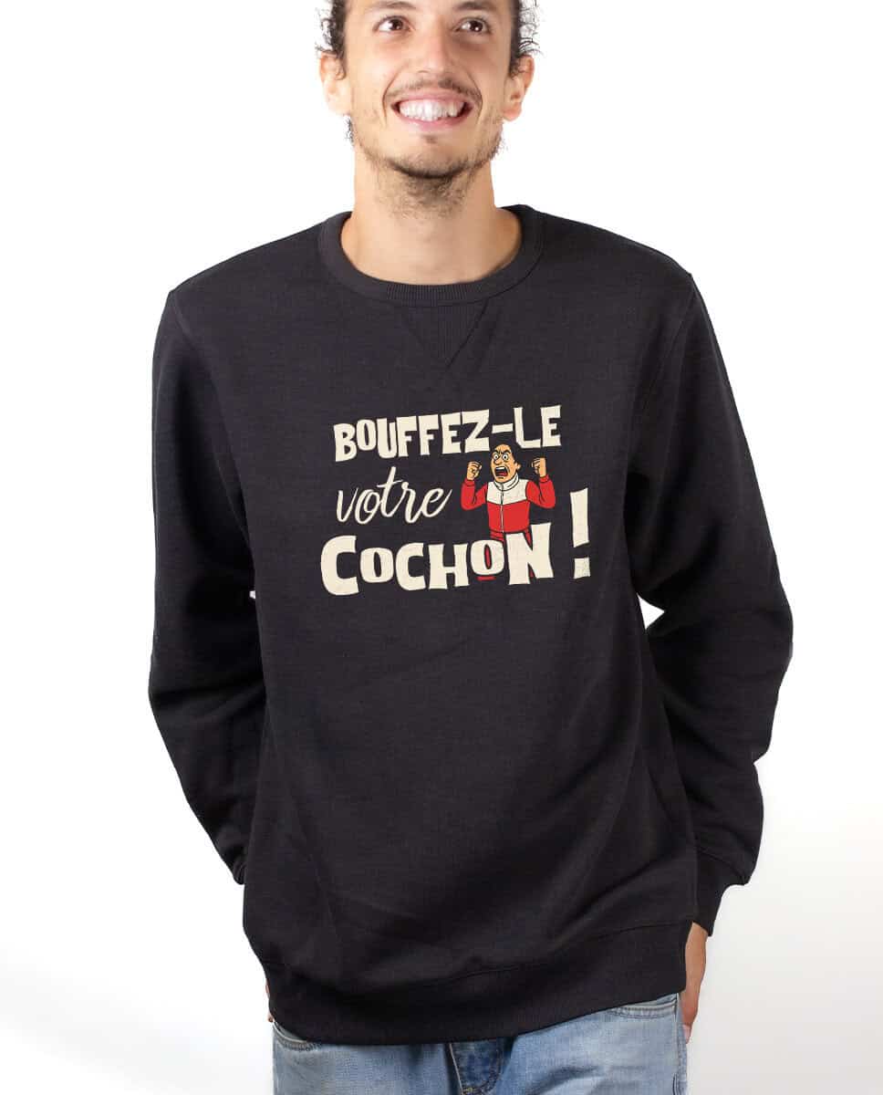 les bronzes font du ski Bouffez le votre cochon Sweatshirt Pull Homme Noir PUHNOI421