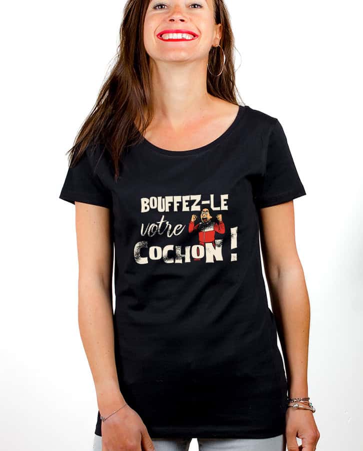 les bronzes font du ski Bouffez le votre cochon T shirt Femme Noir TSFN421