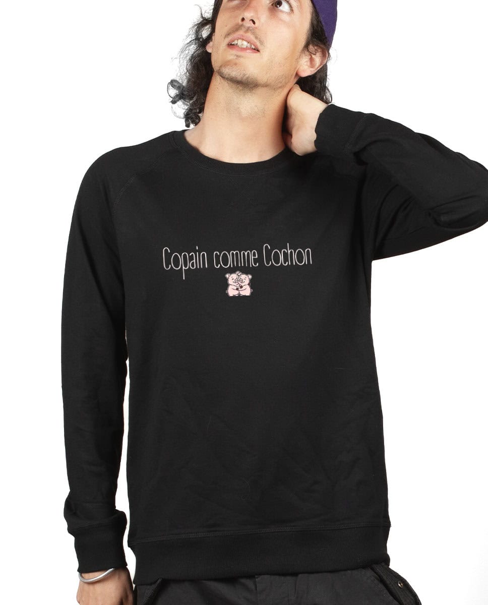 les bronzes font du ski Copain comme cochon Sweatshirt Pull Homme Noir PUHNOI419