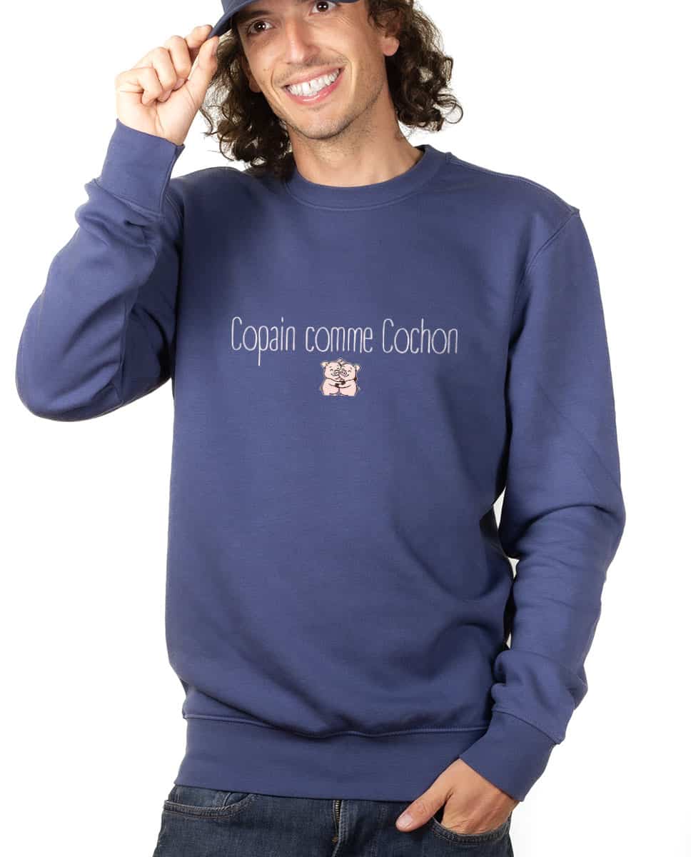 les bronzes font du ski Copain comme cochon Sweatshirt Pull Homme bleu PUHBLE419