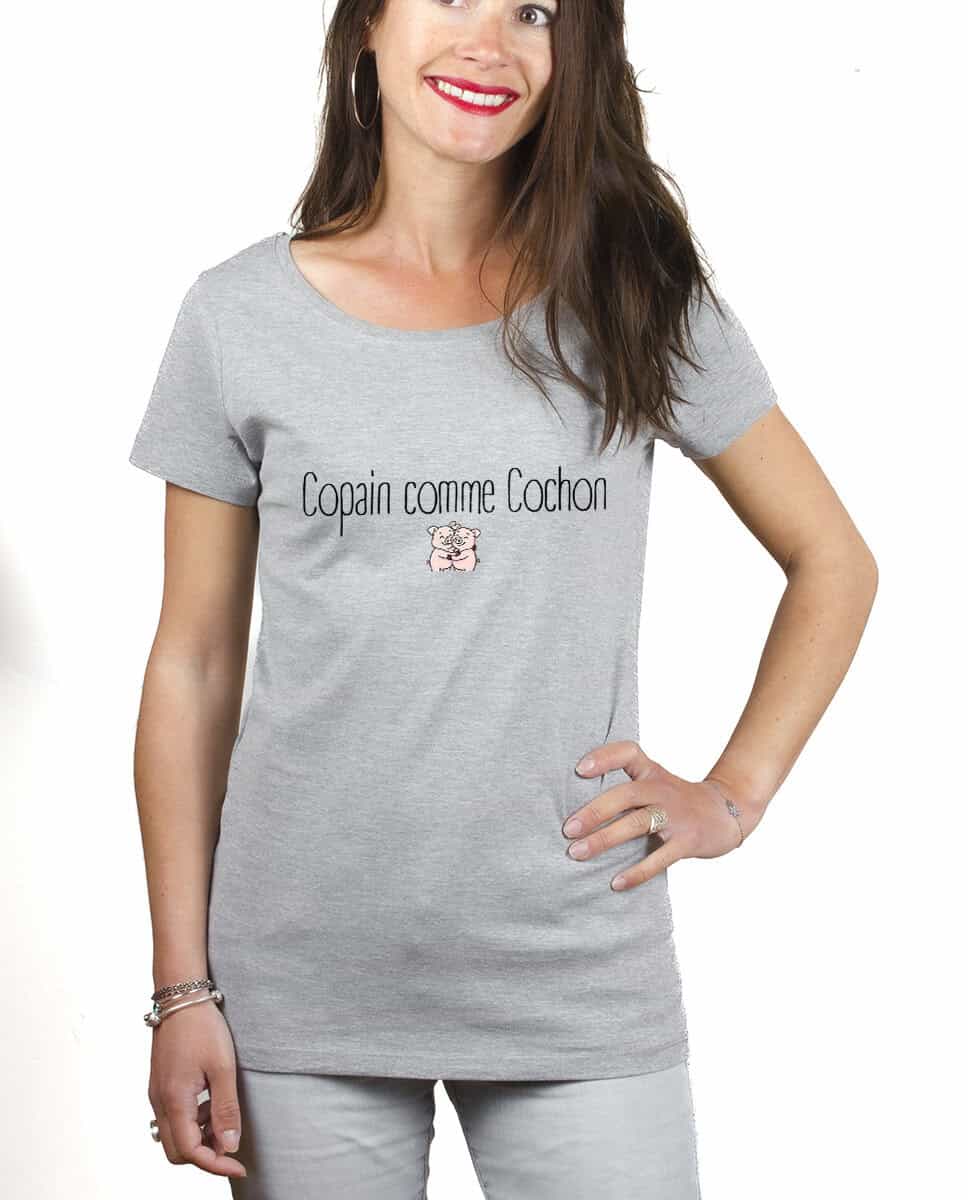 les bronzes font du ski Copain comme cochon T shirt Femme Gris TSFG419