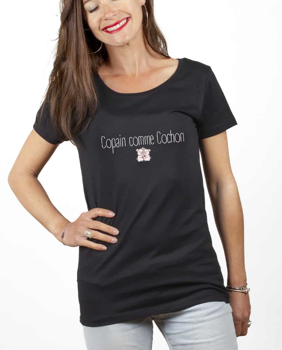 les bronzes font du ski Copain comme cochon T shirt Femme Noir TSFN419